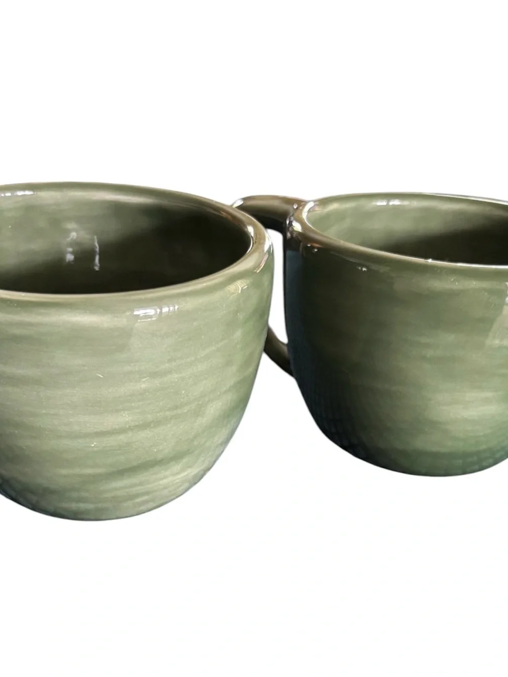 Pottery Barn Sausalito Set Two Coffee Mugs Thick Chunky Green Oversized Chic